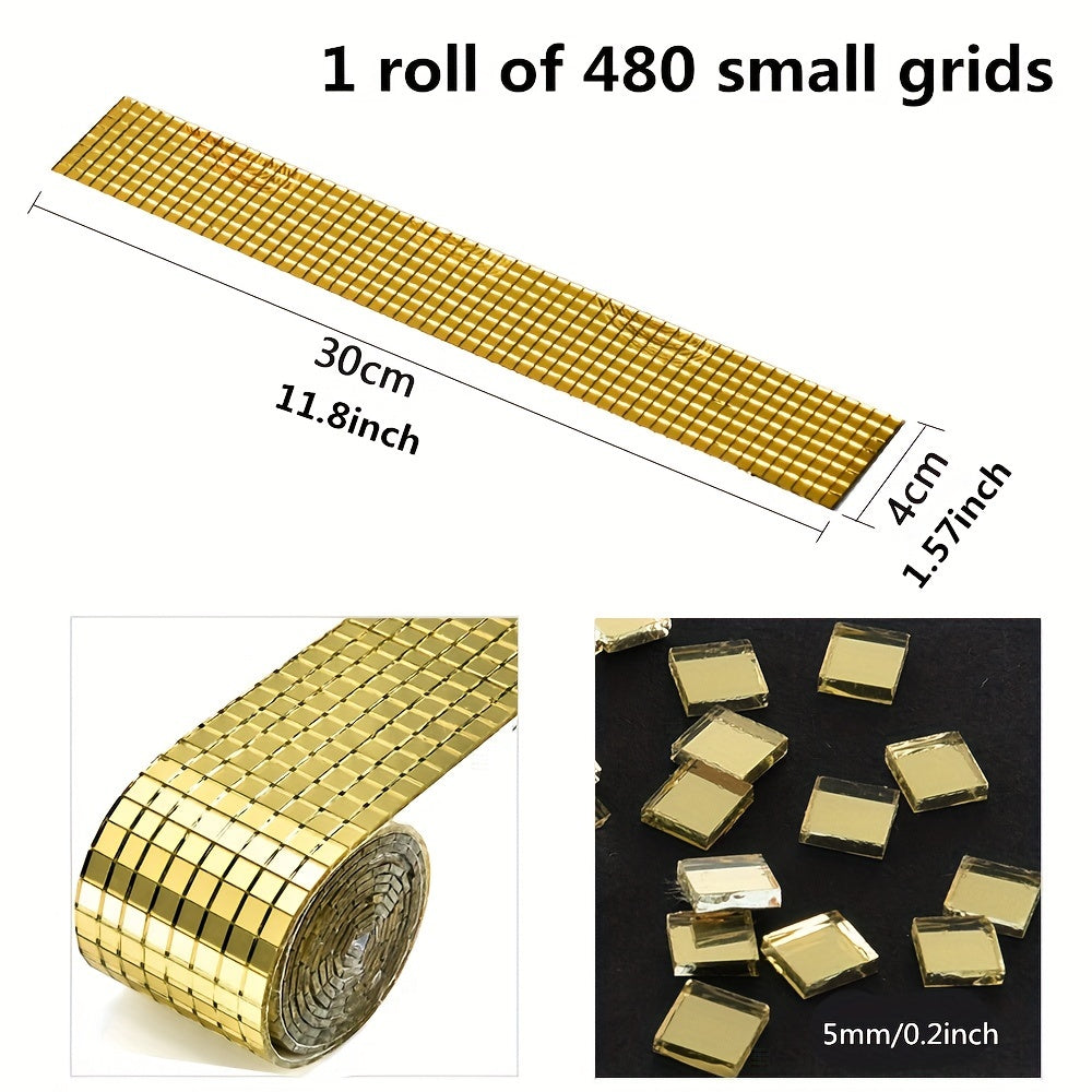 Mirror Mosaic Tiles 5x5mm Self Adhesive 3D Grid Sticker Peel Stick Disco