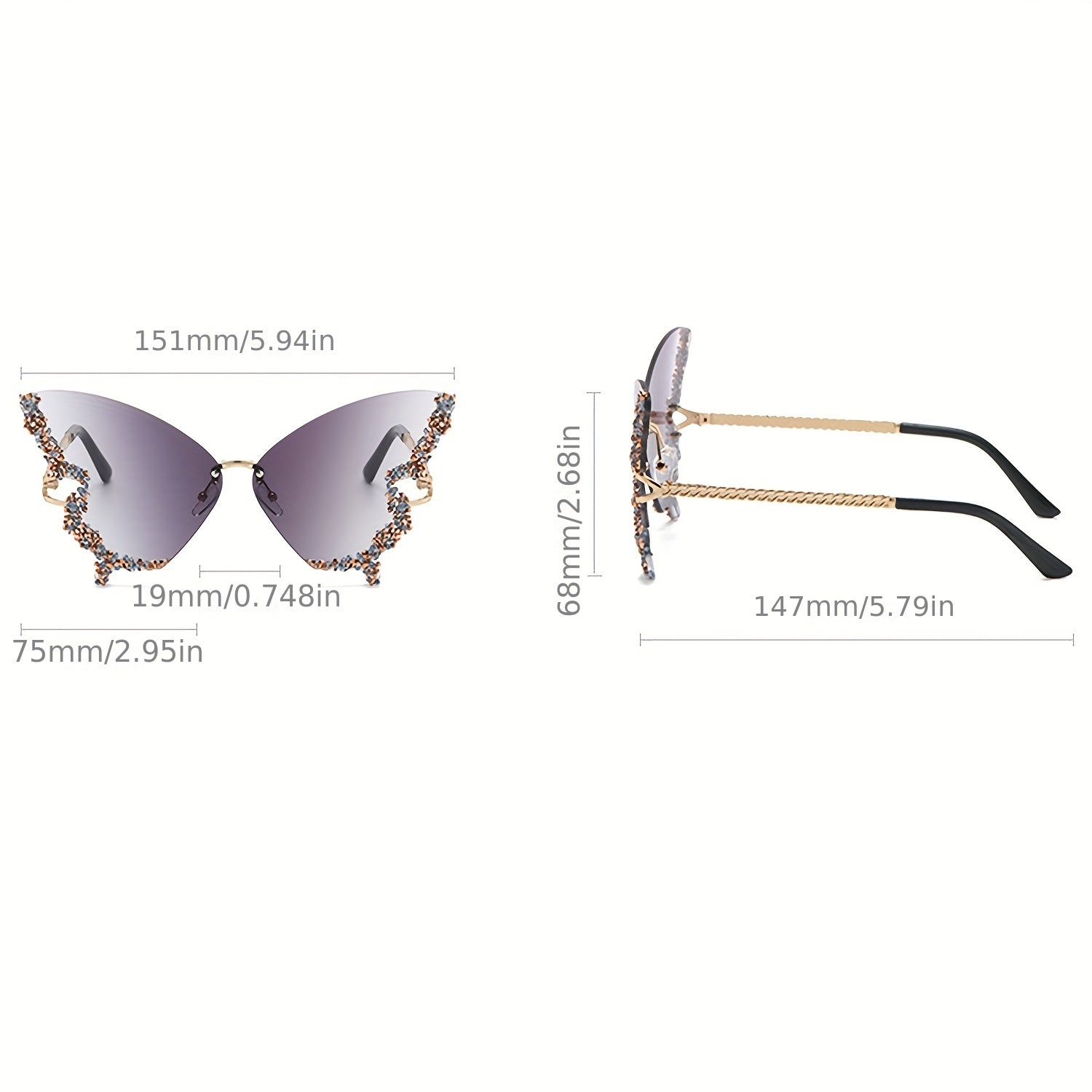 Butterfly Rhinestone Sunglasses for Women - Party Prom Club