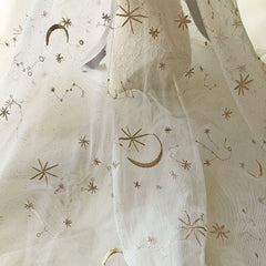 Moon Star Embroidered Lace Fabric for Wedding Dress Gown Curtain