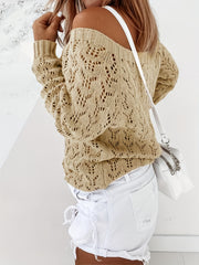 Casual Sweater Women's Plus Solid Hollow Out Long Sleeve