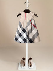 Girls' Plaid Sleeveless Princess Dress Cotton Casual Vest Dress