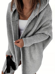 Solid Bat Sleeve Hooded Cardigan