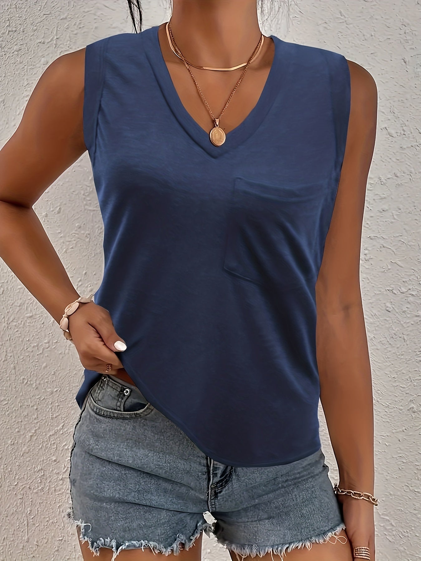 Solid V Neck Tank Top Sleeveless Casual Summer Women's Clothing