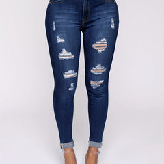 Mid Stretch Distressed Denim Pants Slim Fit