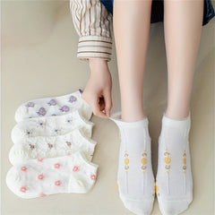 5 Pairs Floral Print Low Cut Ankle Socks Women's Stockings