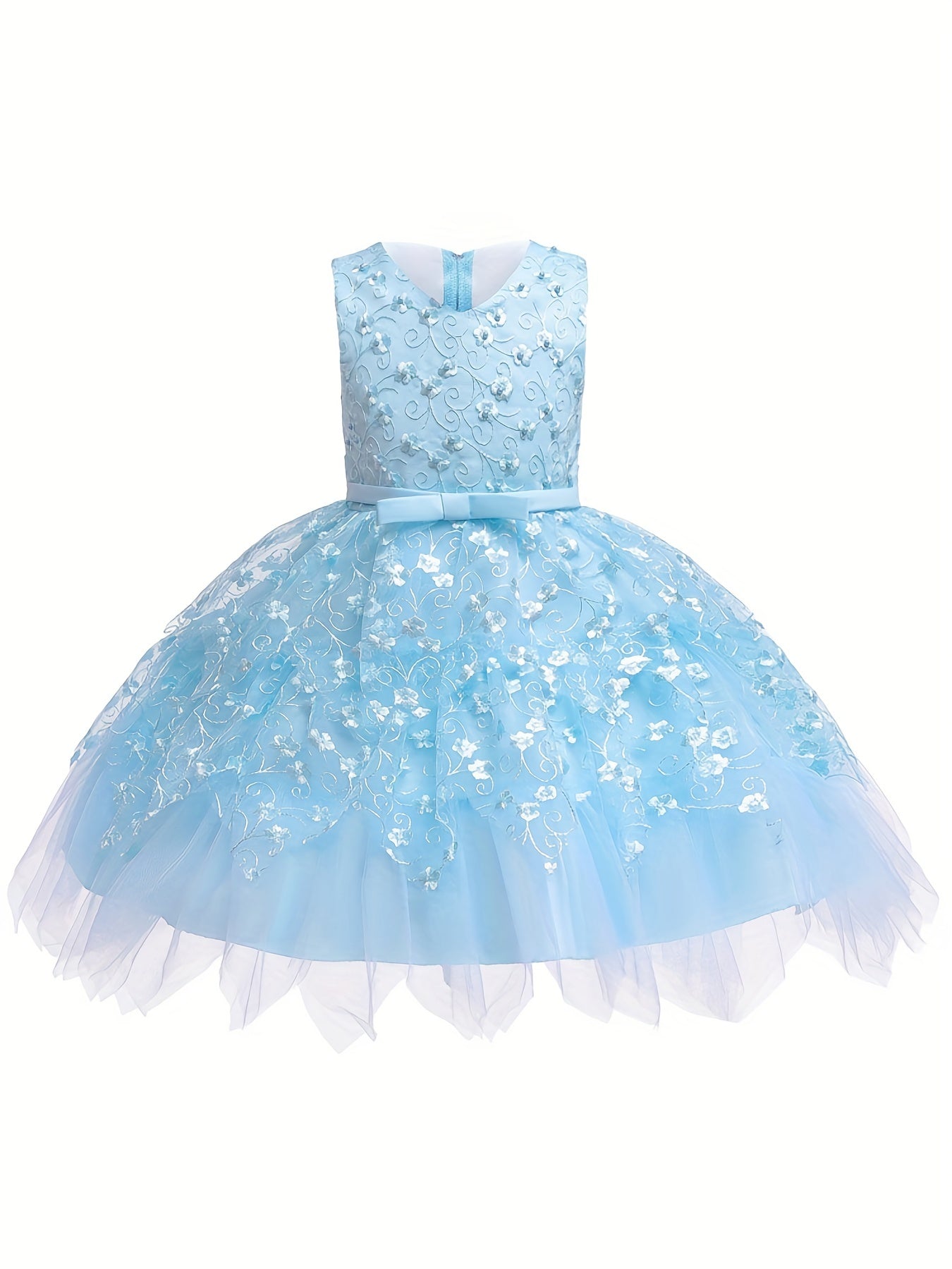 Girl's Sleeveless Beaded Embroidery Puffy Dress