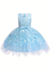 Girl's Sleeveless Beaded Embroidery Puffy Dress
