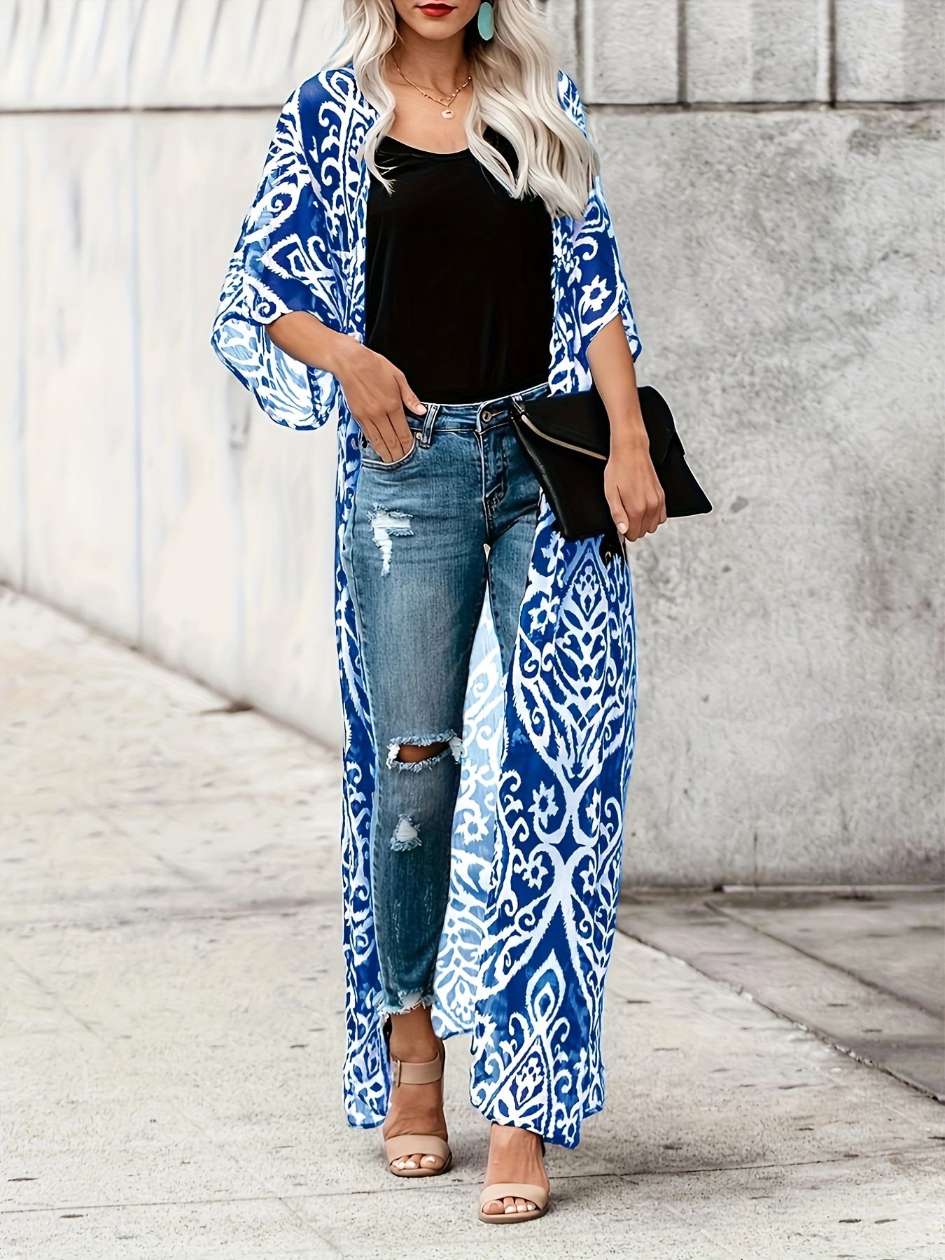 Tribal Print Boho Cover Up Maxi Kimono