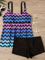 Modest Tankini Set Tie Dye & Leopard Print Cami Top & Shorts Swimsuit