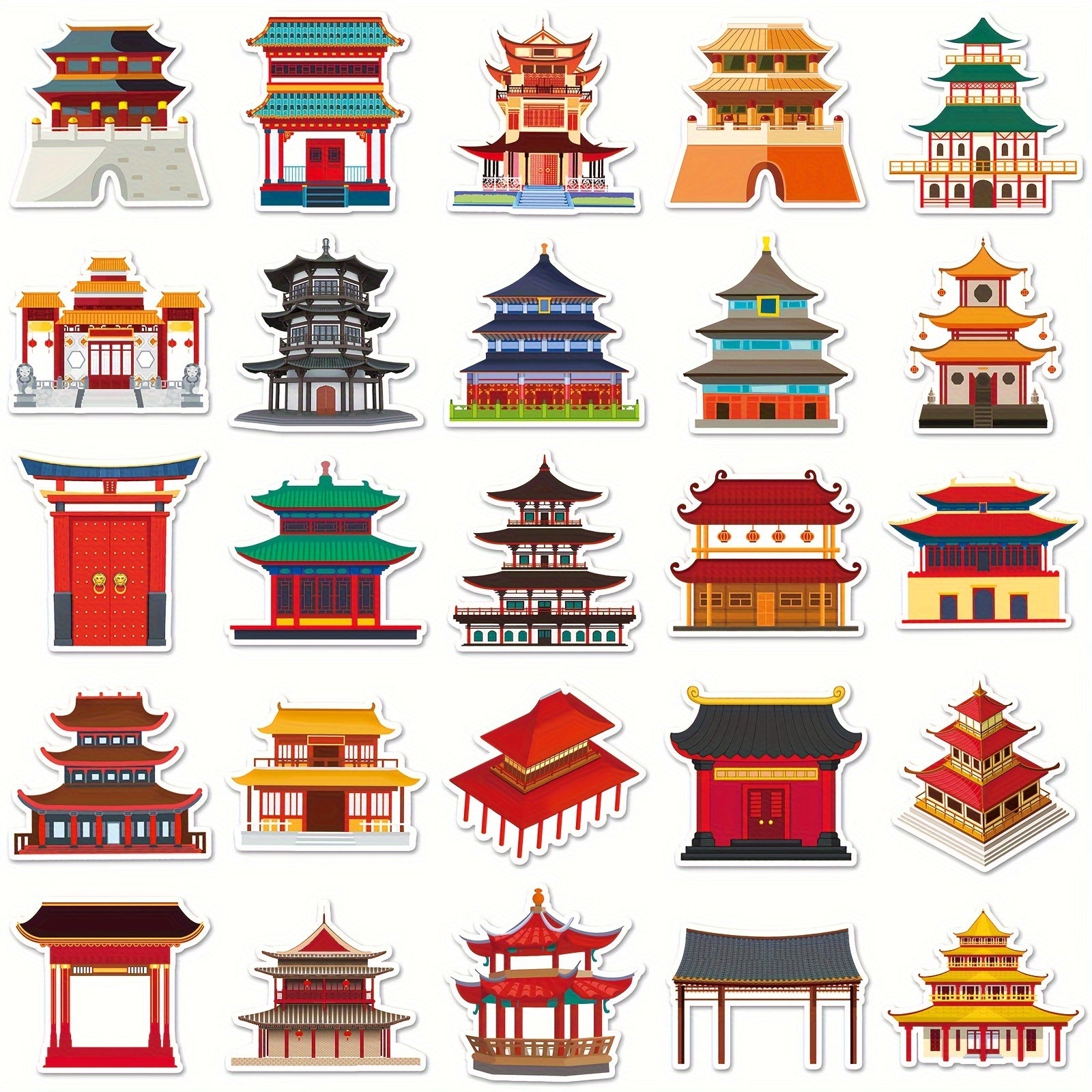 50pcs Chinese Ancient Architecture Mortise And Tenon Stickers