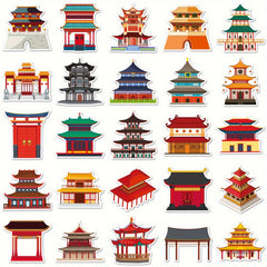 50pcs Chinese Ancient Architecture Mortise And Tenon Stickers