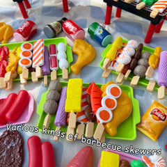 Kids Pretend Play Kitchen BBQ Grill Toy Set with Realistic Food