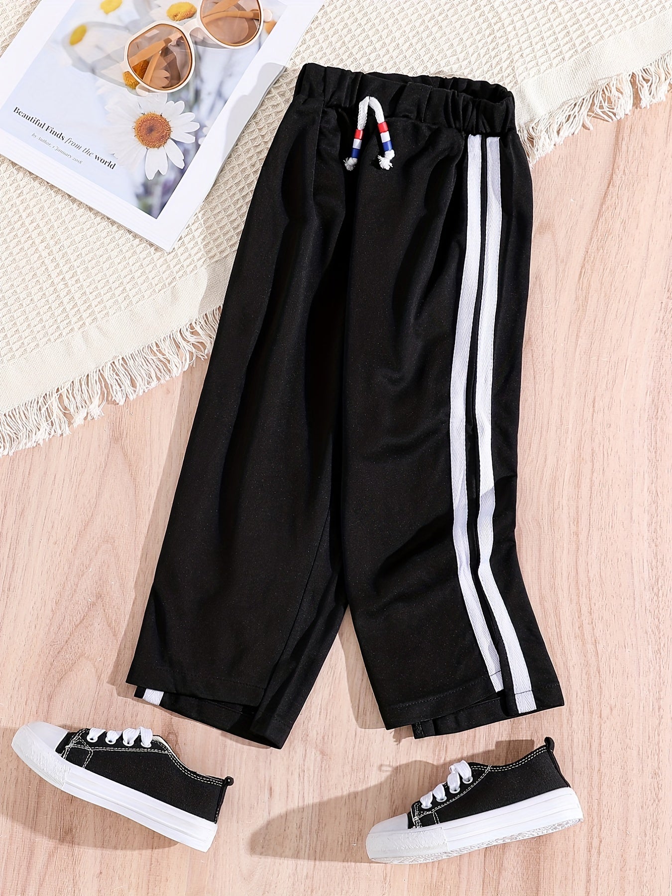 Toddler Girls Contrast Binding Sweatpants Elastic Waist Drawstring Casual Loose