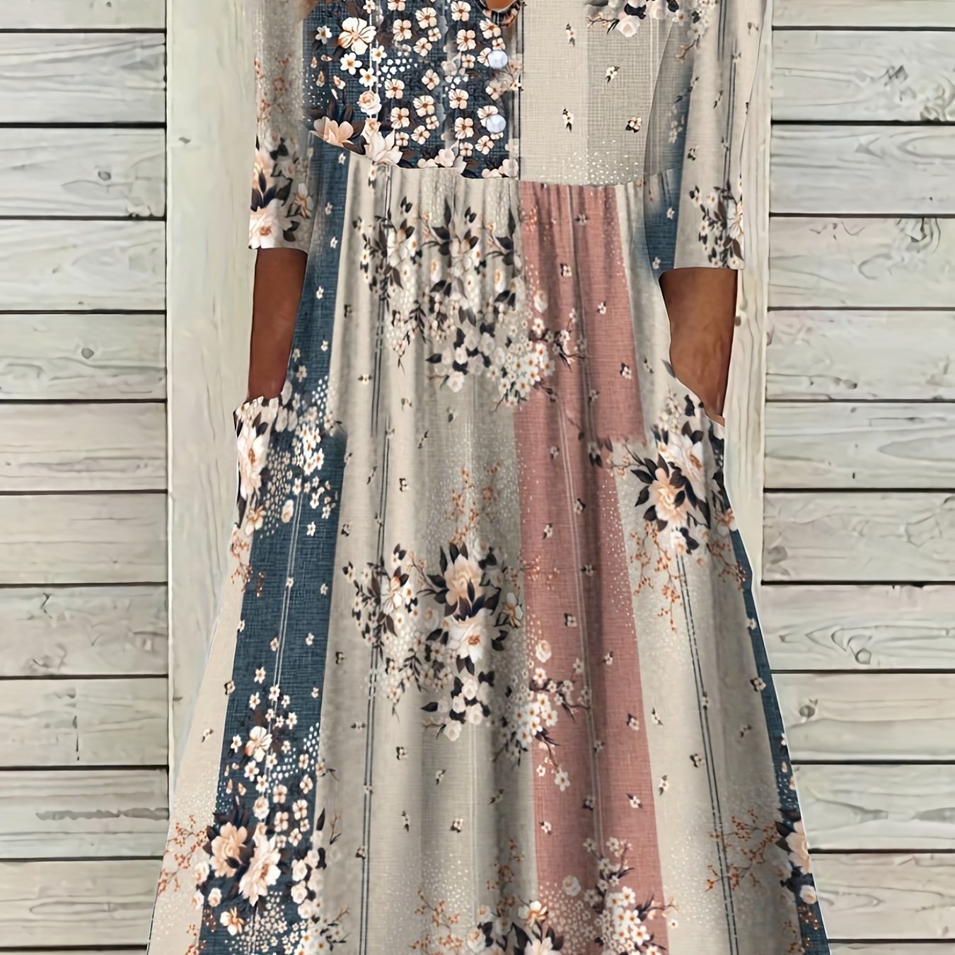 Floral Print Short Sleeve Notched Neck Dress
