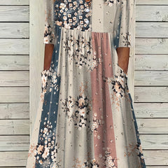 Floral Print Short Sleeve Notched Neck Dress