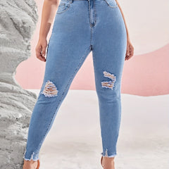 Women's Ripped Fringe Trim Skinny Jeans