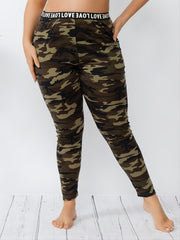 Letter Print High Waist Leggings Women's Plus Skinny Pants