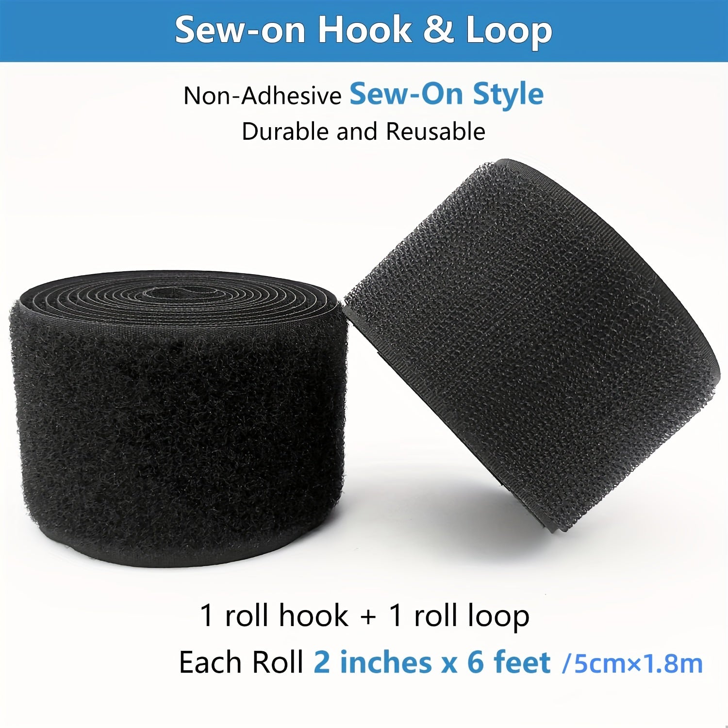 5.08cm Sew On Hook and Loop Strips - Non-Adhesive Nylon Tape