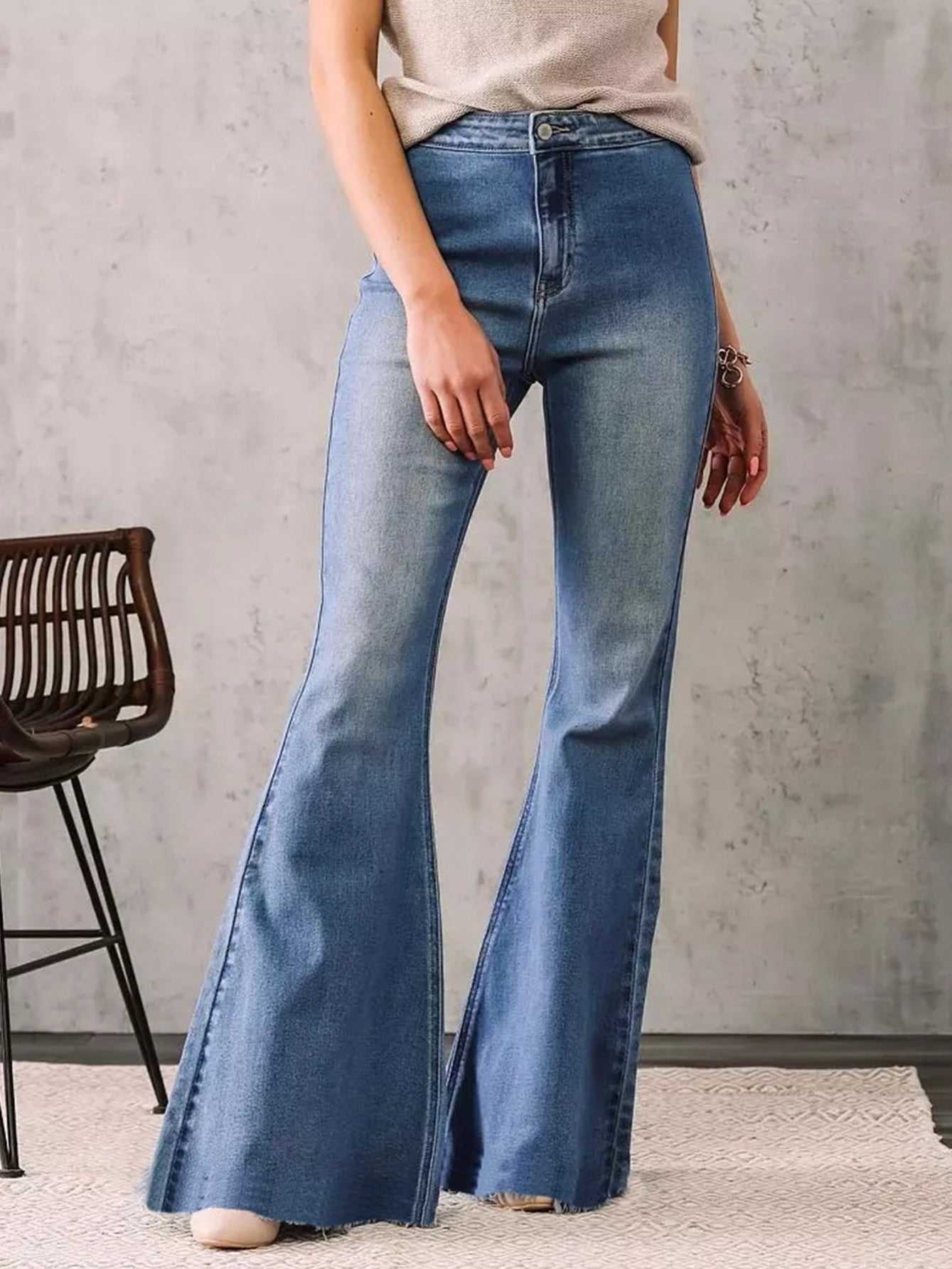 High Waist Wide Leg Denim Pants Flared Jeans