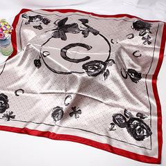 Peony Flower Red Edge Silk Square Scarf Large Shawl Women Hair Accessories
