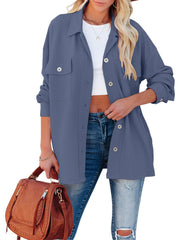 Corduroy Dual Pockets Jacket Lapel Open Front Jacket Women