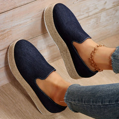 Women's Denim Platform Slip On Espadrille Shoes