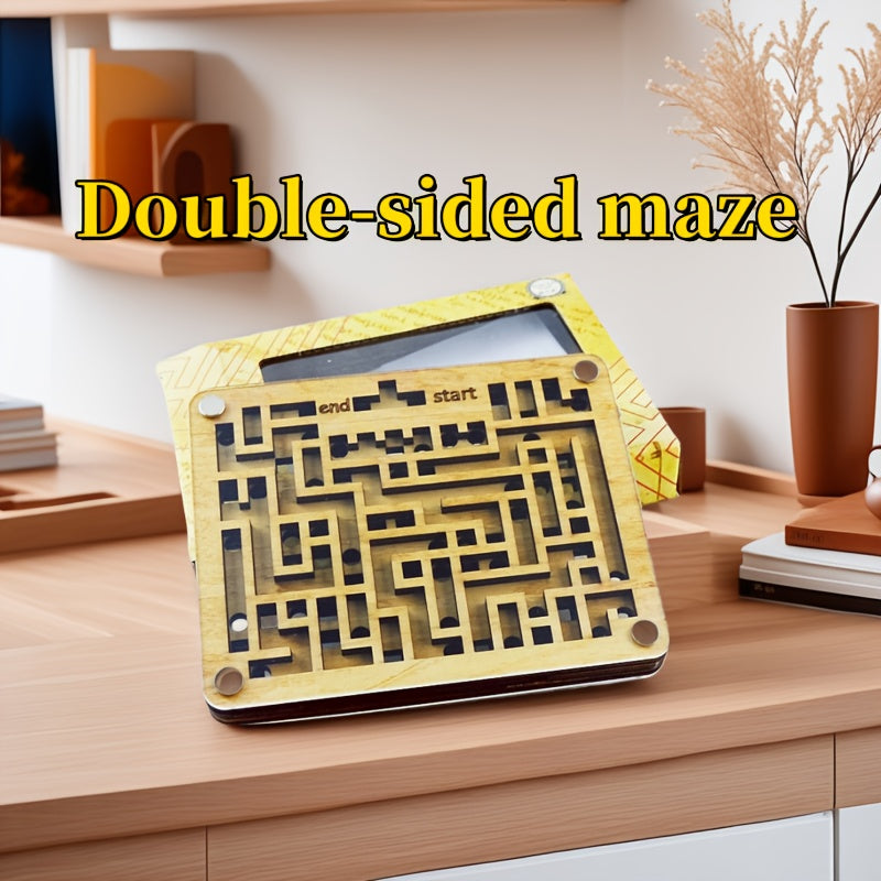 Wooden Double Sided Ball Maze Brain Teaser Toy