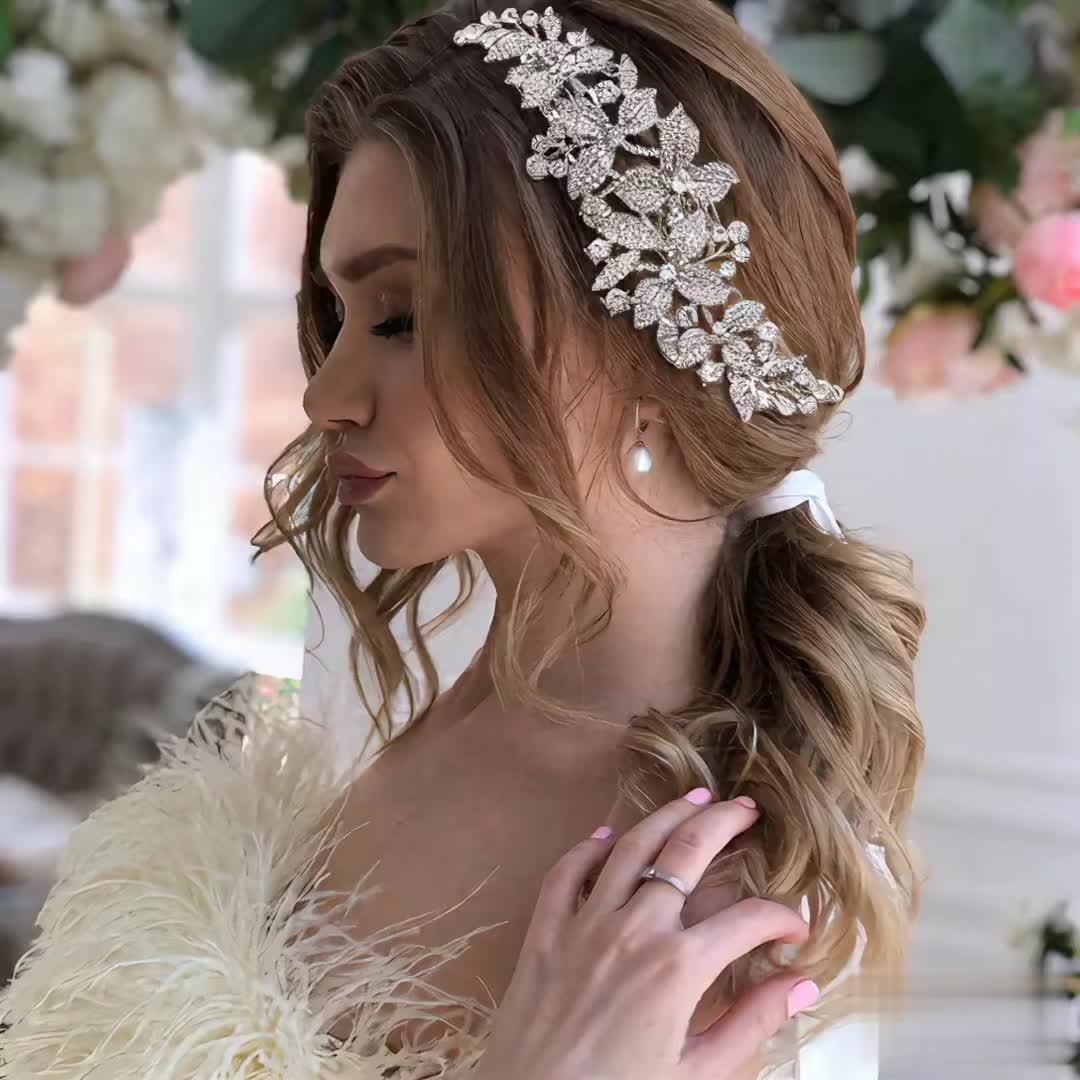 Boho Rhinestone Bridal Hair Comb Floral Wedding Accessory