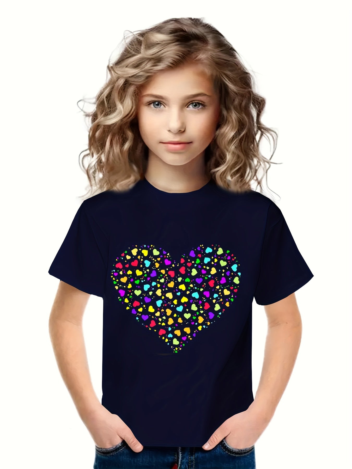 3D Colorful Heart Graphic T-shirt Breathable Tees Summer Gift