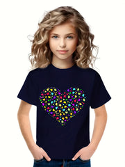 3D Colorful Heart Graphic T-shirt Breathable Tees Summer Gift