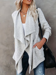 Casual Cardigan Women's Plus Solid Long Sleeve Waterfall Collar