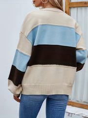 Women's Plus Colorblock Lantern Sleeve Button Up Cardigan