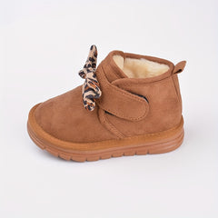 EDUBA Leopard Bow Snow Boots For Girls Warm Plus Fleece Boots For Winter