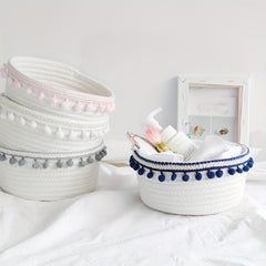 Cotton Rope Storage Basket Ethnic Tassel Storage Frame