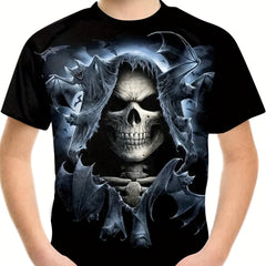 Kids Skull Print T-shirt Halloween Pullover