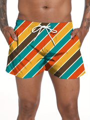 Colorful Diagonal Strip Swim Trunk Men s Swimwear
