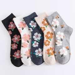 5 Pairs Womens Floral Cotton Socks Vintage Patterned Crew Socks