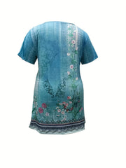 Floral Print V Neck Short Sleeve Dress
