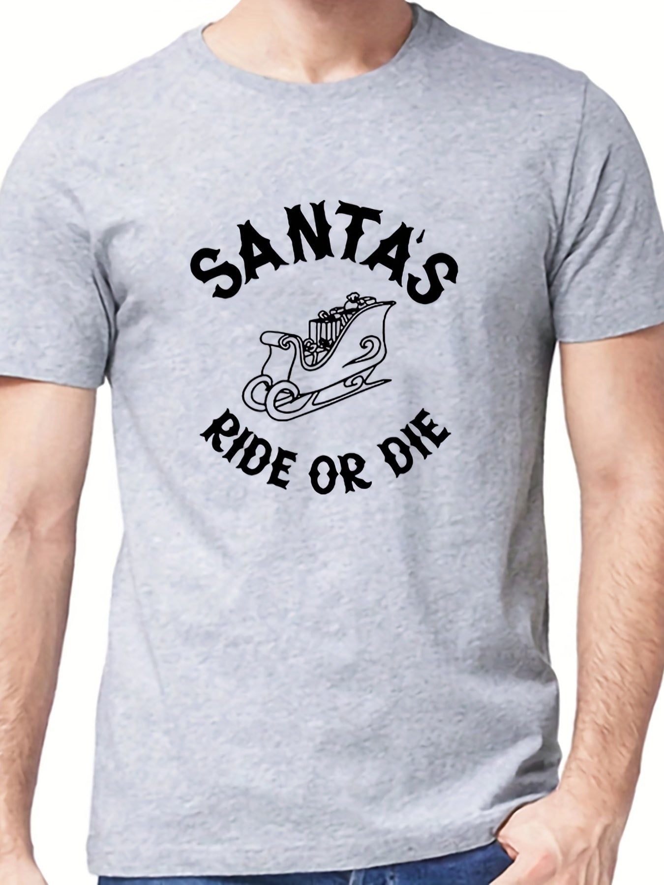 Santa's Ride Or Die Men's Letter Print T-shirt Casual Tee