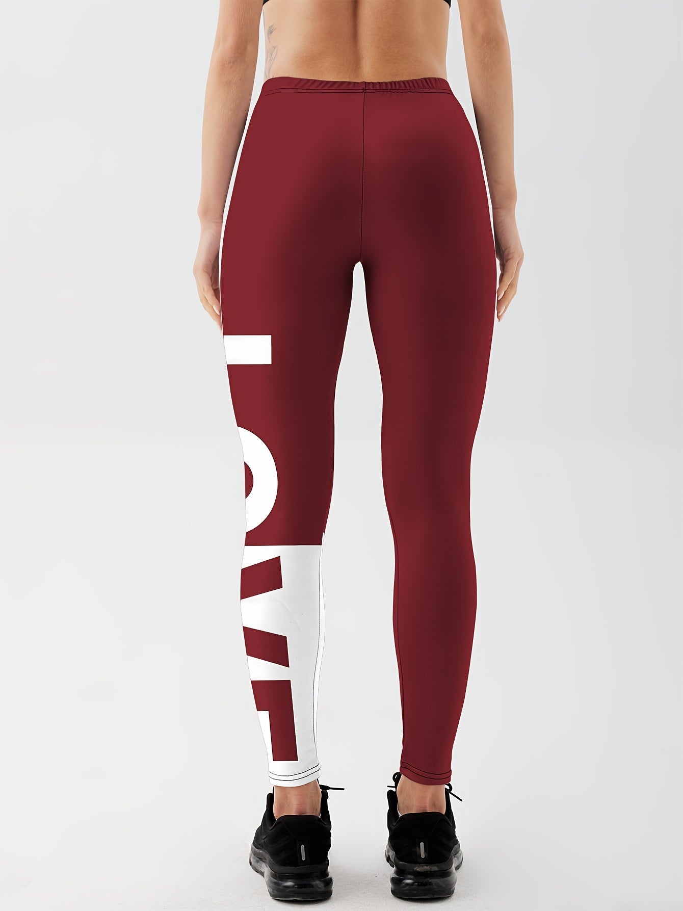 Letter Graphic Yoga Leggings High Waist Workout Running Sports Tight Pants