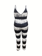 Tie Dye Surplice Neck Jumpsuit with Belt