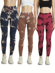 3pcs Tie Dye Yoga Pants High Stretch Leggings Women's Activewear