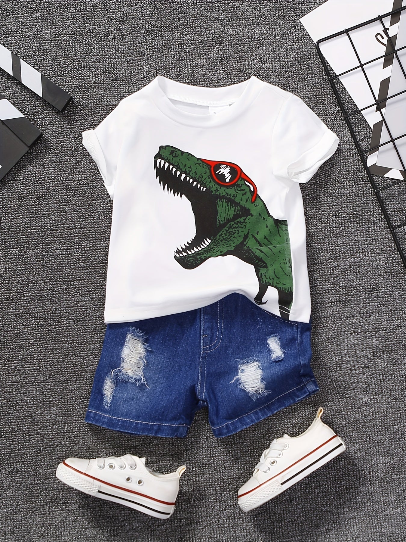Boys Dinosaur T-Shirt & Denim Shorts Set