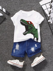 Boys Dinosaur T-Shirt & Denim Shorts Set