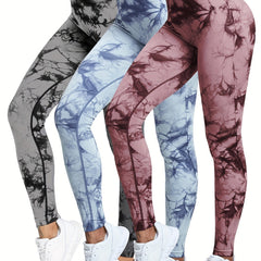 3pcs Tie Dye High Waist Yoga Pants Quick Dry Butt Lifting Leggings