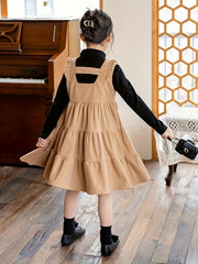 Girls Flutter Trim Suspender Dress Fall Party