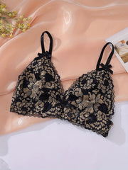 Floral Lace Lingerie Set with Bow Tie Bra & Panties