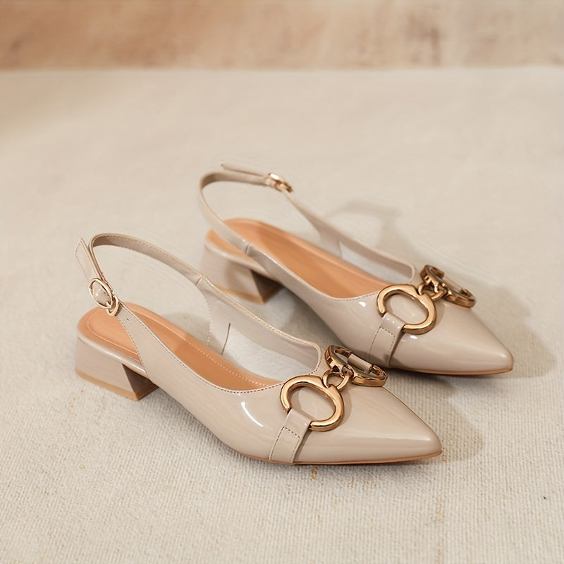 Chunky Heeled Pumps Ankle Strap Metal Buckle High Heels