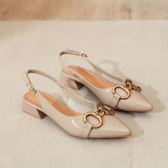 Chunky Heeled Pumps Ankle Strap Metal Buckle High Heels