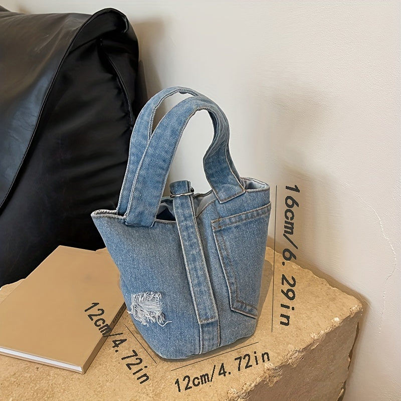 Vintage Denim Bucket Bag Coin Purse for Women